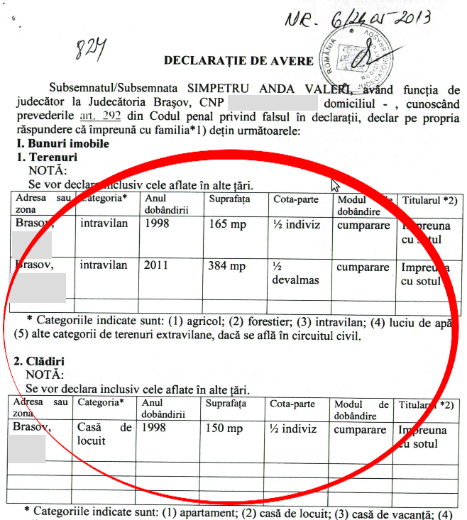 SÎMPETRU - declarație de avere - detaliu imobile - 2013